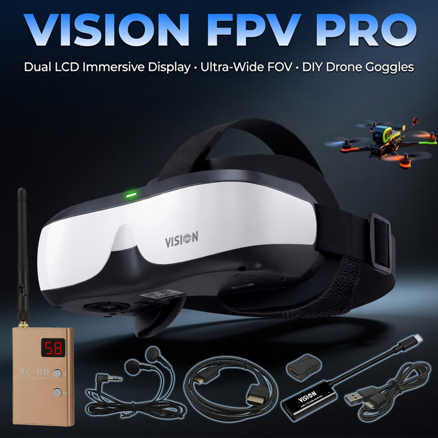 Fpv Drone Goggles - FPV Gözlükleri, Başa Takılan Ekran, Analog